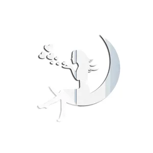 Acrylic mirror wall sticker featuring a woman on the moon blowing hearts for home decor.