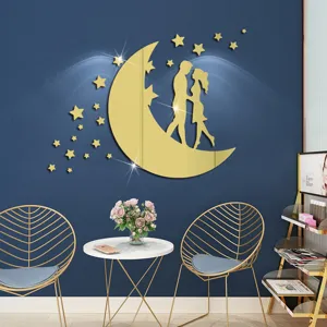 Acrylic mirror wall sticker couple moon stars home decor romantic bedroom living room