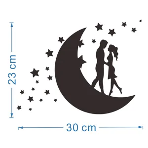 Romantic couple moon and stars wall sticker removable DIY vinyl wall decal home decor 23x30cm
