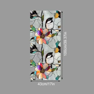 Film pour vitre en verre teinté avec motif d'oiseaux et de fleurs, décoration de maison.