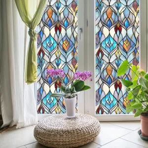 3D stained glass window film decorative privacy static cling film for home office glass door