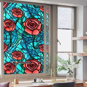 Film pour fenêtre rose en vitrail autocollant décoratif d'intimité pour la maison