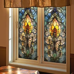 Glas-in-lood raamfolie art nouveau paleis stijl decoratieve folie voor thuisraam privacy.