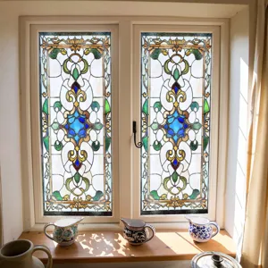 Viktorianische Buntglas Fensterfolie statische dekorative Glasaufkleber für Zuhause