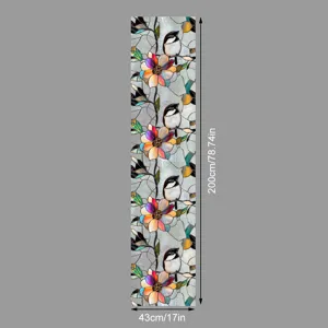 Film pour fenêtre statique décoratif motif fleurs et oiseaux, autocollant verre 43x200cm.