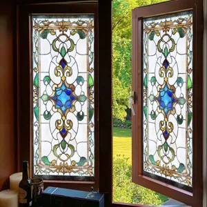 Viktorianische Buntglas Fensterfolie dekorative statische Glasaufkleber für zu Hause