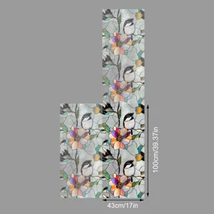 Film pour fenêtres en verre vitrail avec motif oiseaux et fleurs, autocollant statique.