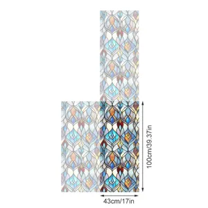 Detailed close-up view of 3D stained glass window film, decorative static cling sticker.