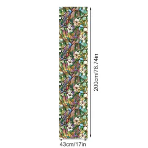 Vue détaillée du film pour fenêtre en verre teinté style Tiffany avec motif floral et oiseau.