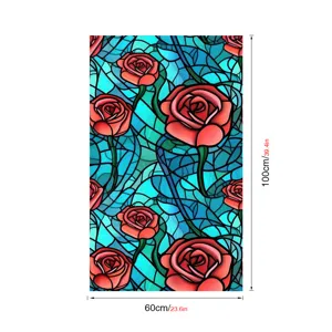 Film pour fenêtre en vitrail avec motif de rose rouge, autocollant décoratif en verre statique.
