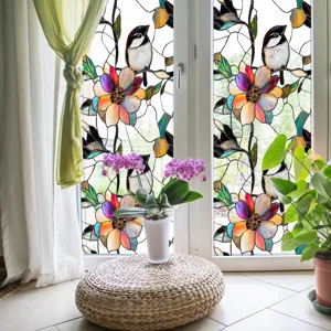 Film pour fenêtre électrostatique motif oiseau floral autocollant en verre pour maison.