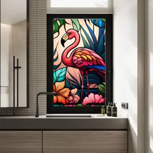 Decorative flamingo window film static cling glass sticker detail view for home decor and privacy.