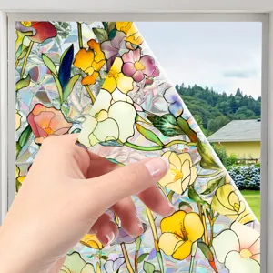 Decorative stained glass window film, floral static cling privacy sticker for home window.