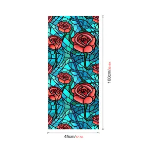 Film adhésif pour fenêtre en verre motif rose vitrail statique décoratif 45x100cm