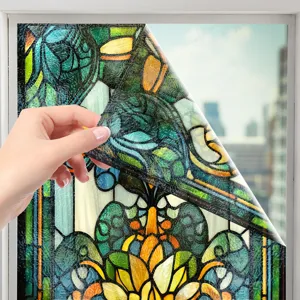 Gekleurd glas raamfolie decoratieve raamsticker voor thuis retro bloemmotief design