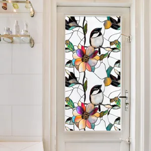 Film pour vitre vitrail statique oiseau fleur autocollant décoratif pour porte verre maison.