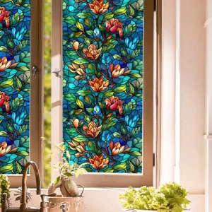Film pour fenêtres en verre teinté à motif floral, autocollant décoratif d'intimité.