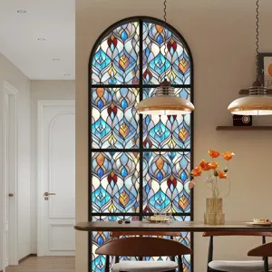 3D stained glass window film decorative static cling floral privacy glass sticker for home