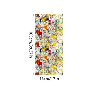 Static cling window film with colorful floral stained glass design, 100x43cm anti-collision.