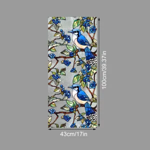 Film pour vitrage vitrail oiseau bleu autocollant fenetre statique decoratif 43x100cm