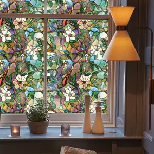 Film fenetre vitre style Tiffany autocollant decoratif pour verre de fenetre maison.