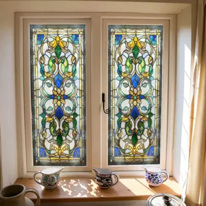 Viktorianische Buntglas Fensterfolie statische Haftung dekorative Glasfolie Heimdeko neu