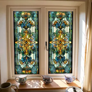 Glas-in-lood raamfolie decoratieve vintage hofstijl thuis raamsticker detailweergave