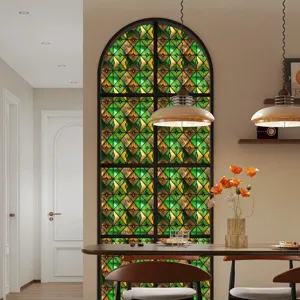Vintage glas-in-lood raamfolie, decoratieve statische privacy glassticker voor thuis.