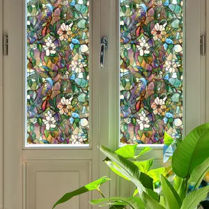 Film pour vitre vitrail style Tiffany autocollant de fenêtre décoratif motif oiseau