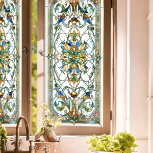 Viktorianische Buntglas-Folie, statische dekorative Glasaufkleber für Fensterdekoration.