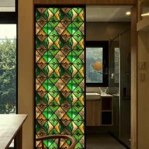 Decoratieve PVC raamfolie met retro geometrisch rooster steenpatroon privacyglas sticker.