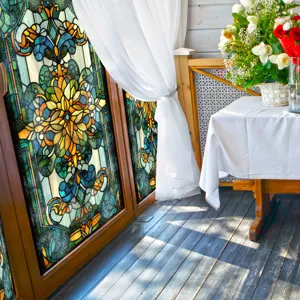 Glas in lood raamfolie vintage bloemmotief decoratieve privacy sticker voor thuis