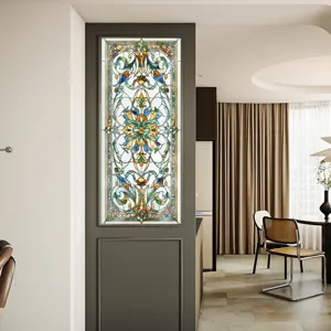 Dekorativer viktorianischer Buntglas-Fensteraufkleber, statische Glasfolie für Zuhause.