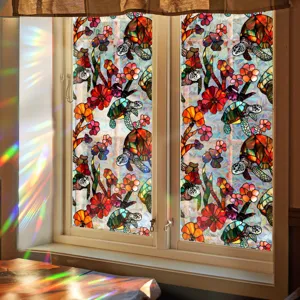 Stained glass turtle window film static cling privacy decorative sticker for home glass door.