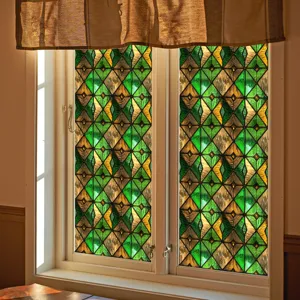 Gedetailleerd overzicht van retro geometrische glasfolie voor privacy en mooie decoratie.
