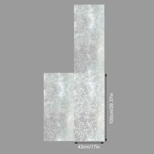 Frosted window film detail showing leaf pattern texture and dimension measurements clearly.