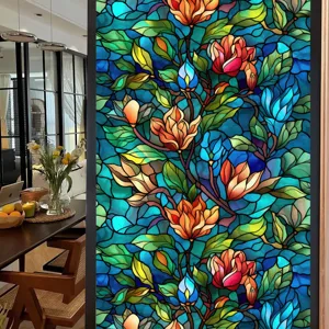 Film pour vitre en vitrail motif floral autocollant decoratif pour fenetre de maison