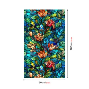 Film pour vitre en verre teinté avec motif floral coloré, autocollant décoratif 60x100 cm.
