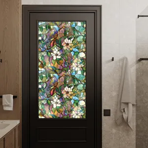 Film pour vitre en verre teinté style Tiffany film décoratif oiseaux fleurs et plantes