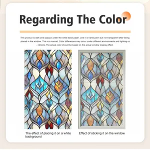 Detail view of the 3D decorative window film showing color variations and window display effect.