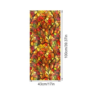 Film pour vitrage vitrail détail, motif feuilles d'automne, adhésif décoratif pour fenêtre.