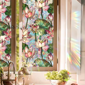 Decorative lotus window film static cling privacy glass sticker for home decor use