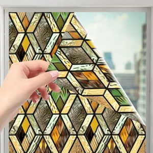 Glas-in-lood raamfolie statisch hechtend geometrisch vintage patroon voor thuis
