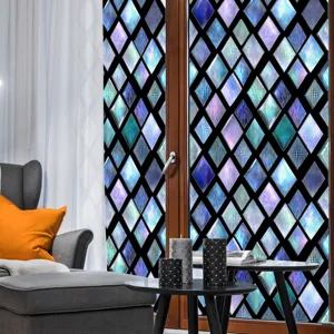 3D Stained Glass Window Film Decorative Diamond Pattern Static Cling Privacy Glass Sticker Detail