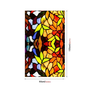 Retro stained glass window film, static cling PVC floral privacy glass sticker 60x100cm.