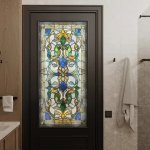 Dekorative viktorianische Buntglas Fensterfolie, statischer floraler Glasaufkleber für Türen.