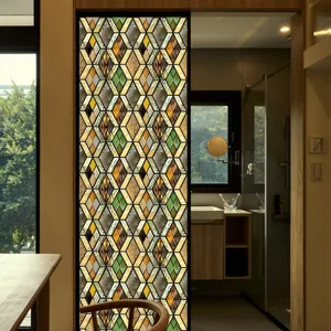 Retro geometrisch gebrandschilderd raamfolie PVC statisch klevende decoratieve glassticker