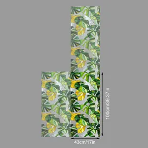 Film pour fenêtre décoratif avec motif de feuilles vertes, autocollant en verre 43x100cm.