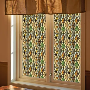 Retro geometrische glas in lood raamfolie statische hechtende PVC privacy sticker