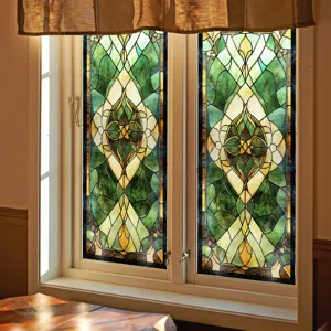 Decoratieve glas-in-lood raamfolie groen paleis stijl patroon privacy thuis sticker